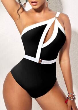 NWT Rosewe Black and White Cutout Contrast One Piece Swimsuit. Size M
